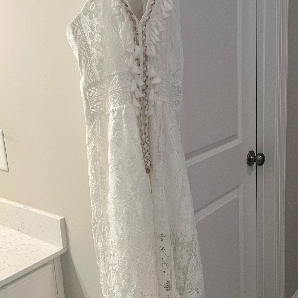 White Lace Long Dress Adjustabe Staps High Low Length New Never Used
